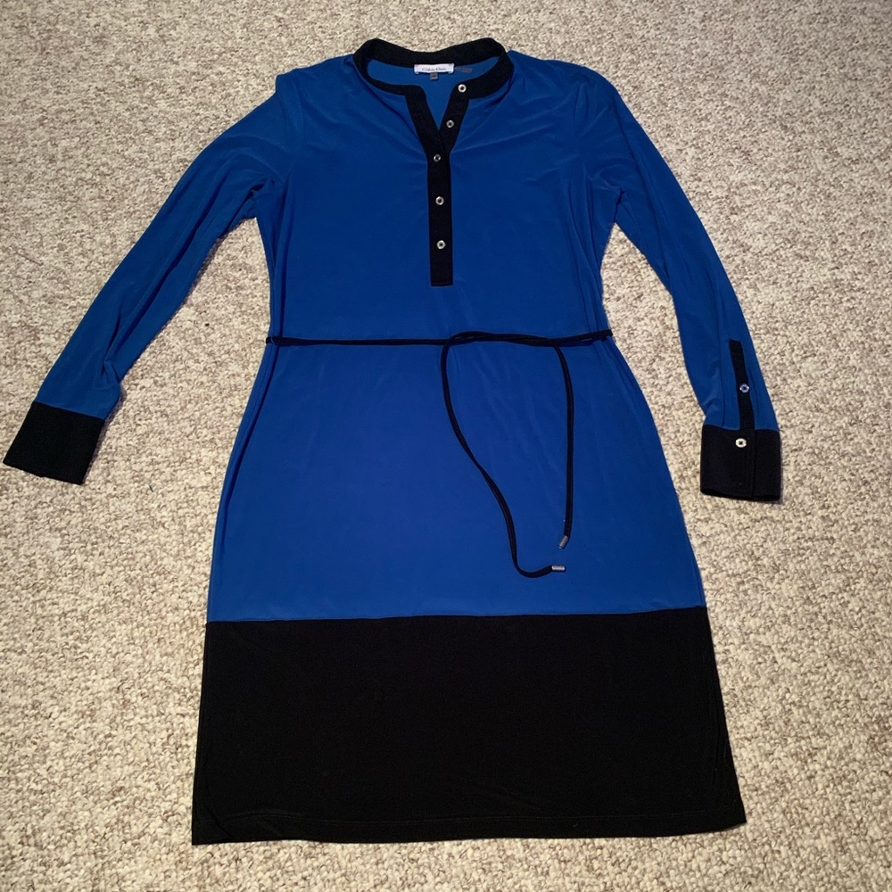 CALVIN KLEIN Midi Shirt Dress Blue Black Medium